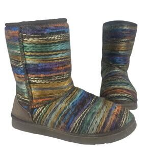 Lama Boots Size 8 Multicolor Knit Fuzzy Winter Boots Cozy Slip-On Warm Casual